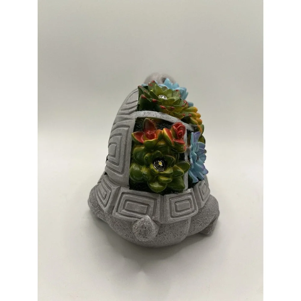 Solar Garden Turtle Light With Succulents 8.5x5 In